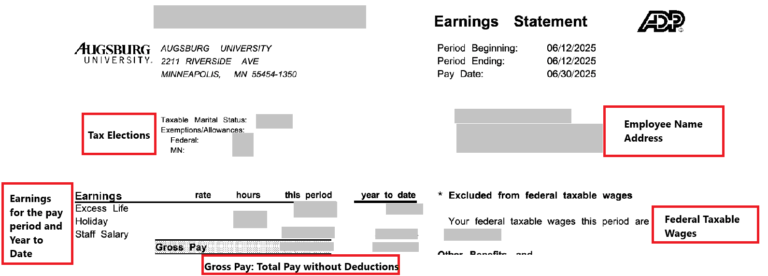 One Pay Statement Picture Example ADP Payroll – Human Resources